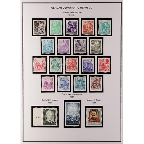 508 - GERMANY EAST 1949-60 NEVER HINGED MINT COLLECTION on printed pages, largely complete incl. 1950 DEBR... 