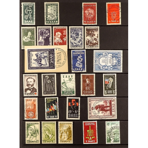 518 - GERMANY - SAAR 1947-56 USED COLLECTION incl. 1947 set, 1947 surcharges set to 20f on 84pf, 1948 set ... 