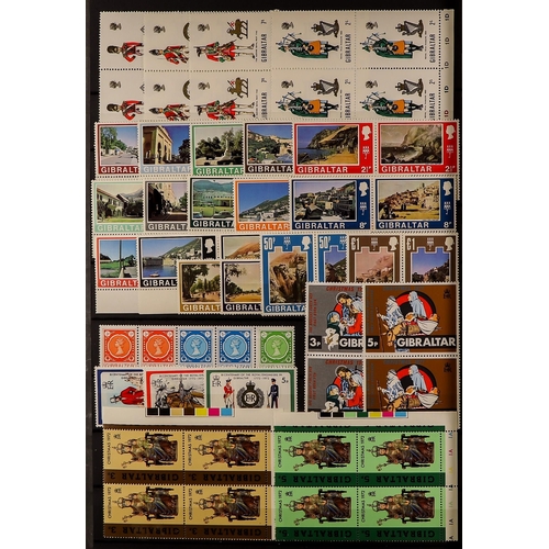 529 - GIBRALTAR 1950-92 NEVER HINGED MINT COLLECTION complete sets mostly in blocks of four, with just a f... 