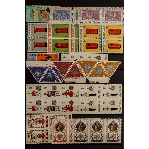 529 - GIBRALTAR 1950-92 NEVER HINGED MINT COLLECTION complete sets mostly in blocks of four, with just a f... 