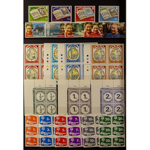 529 - GIBRALTAR 1950-92 NEVER HINGED MINT COLLECTION complete sets mostly in blocks of four, with just a f... 