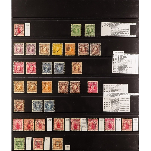 815 - NEW ZEALAND 1909-1926 USED COLLECTION with shades, watermark and perforation types incl. 1909-16 set... 