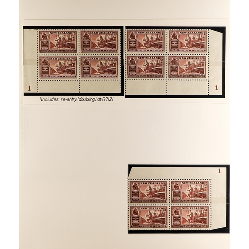 818 - NEW ZEALAND 1936 Chamber of Commerce corner Plate blocks of four with ½d plate '1' (x4 all corners),... 