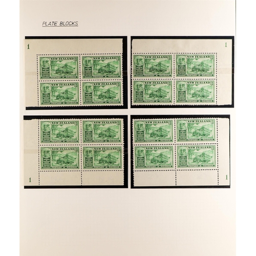 818 - NEW ZEALAND 1936 Chamber of Commerce corner Plate blocks of four with ½d plate '1' (x4 all corners),... 