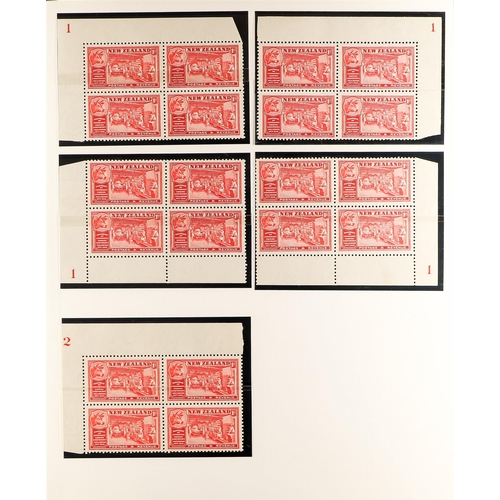 818 - NEW ZEALAND 1936 Chamber of Commerce corner Plate blocks of four with ½d plate '1' (x4 all corners),... 