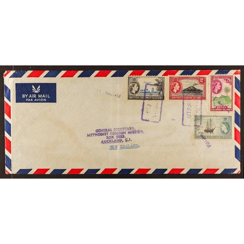 957 - SOLOMON IS. 1958 BARAKOMA AIRFIELD COVERS Five airmail covers addressed locally or to New Zealand, b... 