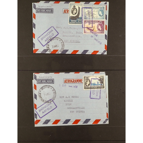 957 - SOLOMON IS. 1958 BARAKOMA AIRFIELD COVERS Five airmail covers addressed locally or to New Zealand, b... 