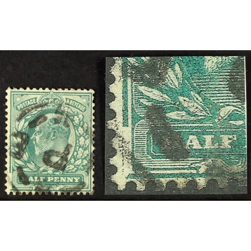 1005 - GB.EDWARD VII 1902 ½d blue-green, SG 216, showing major frame damage at lower left corner, about 1cm... 