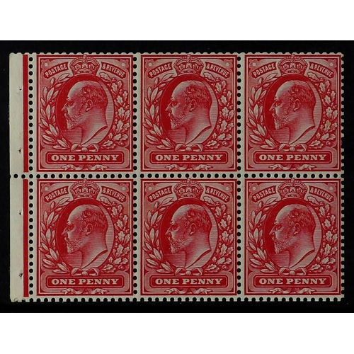 1007 - GB.EDWARD VII 1902-10 1d scarlet BOOKLET PANE of six with selvedge, inverted watermark, SG Concise 2... 