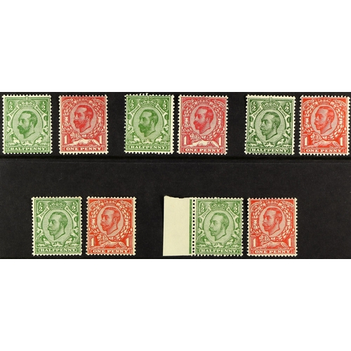 1009 - GB.GEORGE V 1911-12 DOWNEY HEADS never hinged mint examples of ½d and 1d from Dies 1A, 1B and the th... 