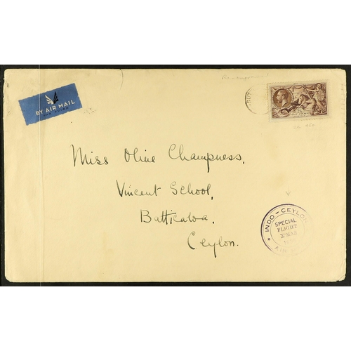 1016 - GB.GEORGE V 1936 2s.6d SEAHORSE ON INDO-CEYLON XMAS FLIGHT COVER a large envelope bearing 2s.6d, tie... 