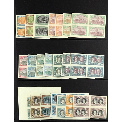 146 - ARGENTINA 1910 CENTENARY IMPERF COLOUR TRIALS a collection, printed on card in imperf BLOCKS OF FOUR... 