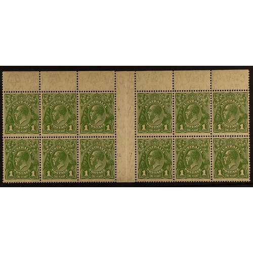 174 - AUSTRALIA 1931-36 1d green, watermark inverted, SG 125w, central gutter block of twelve, all but one... 