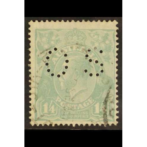 182 - AUSTRALIA OFFICIAL 1926-30 1s4d pale greenish blue perf 14 punctured 'OS', SG O96, cds used. Cat. £3... 