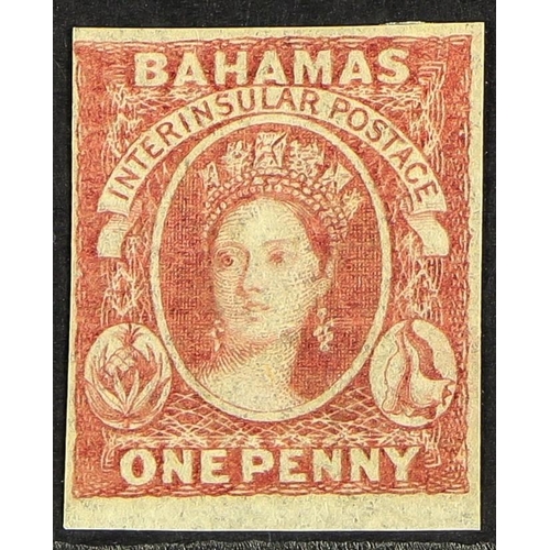 199 - BAHAMAS 1859 1d reddish lake Chalon on medium to thick slightly transparent paper (see footnote afte... 