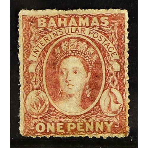 202 - BAHAMAS 1861 1d lake Chalon, rough perf. 14 to 16, SG 4, mint with good colour and large part gum.