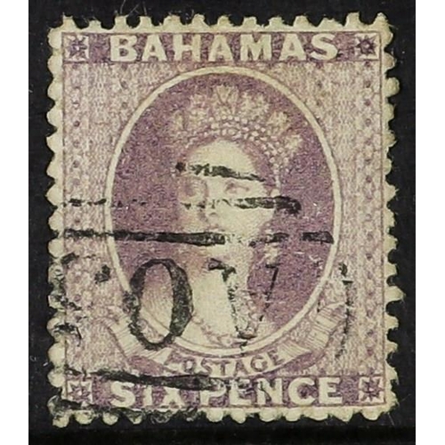 206 - BAHAMAS 1862 6d lilac Chalon, perf. 13, SG 19a, good colour and neat AO5 cancel. With Knopke certifi... 