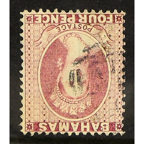 207 - BAHAMAS 1876-77 4d bright rose Chalon, watermark inverted, SG 35w, lightly cancelled, shows top of C... 