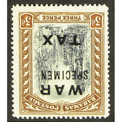 221 - BAHAMAS 1919 (July) 3d black and brown WAR TAX, watermark inverted and overprinted 