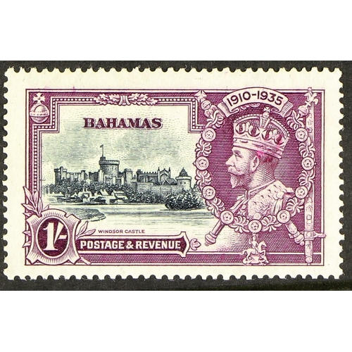 228 - BAHAMAS 1935 1s slate and purple Silver Jubilee, dash by turret, SG 144i, mint with lightly toned gu... 