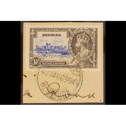 276 - BERMUDA 1935 1½d ultramarine & grey Jubilee, BIRD BY TURRET, SG 95m, tied by cds to a small piece. C... 