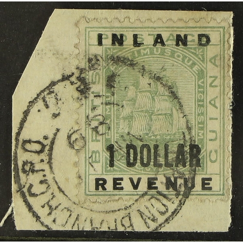 286 - BR. GUIANA 1888-89 $1 black on green Inland Revenue, SG 185, tied on piece by Registration Branch 18... 