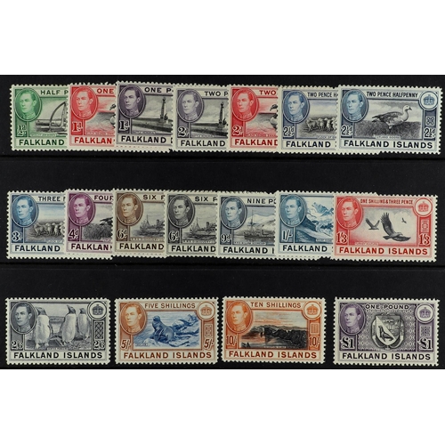 397 - FALKLAND IS. 1938-50 complete definitive set, SG 146/163, very fine mint. Cat. £475. (18 stamps)