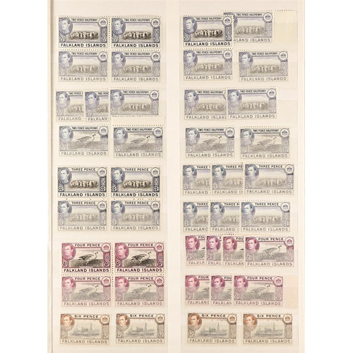 399 - FALKLAND IS. KGVI MINT (MUCH NEVER HINGED) RANGES incl. 1938-50 shades and multiples to 2s6d (5), 5s... 