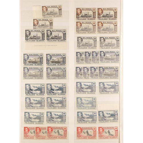 399 - FALKLAND IS. KGVI MINT (MUCH NEVER HINGED) RANGES incl. 1938-50 shades and multiples to 2s6d (5), 5s... 