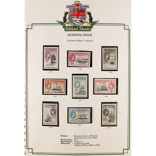 400 - FALKLAND IS. DEPS. S.G. PRINTED ALBUM with KGVI to 1980's issues, incl. 1954 Definitive set mint (10... 