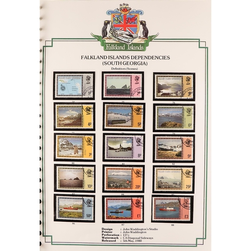 400 - FALKLAND IS. DEPS. S.G. PRINTED ALBUM with KGVI to 1980's issues, incl. 1954 Definitive set mint (10... 