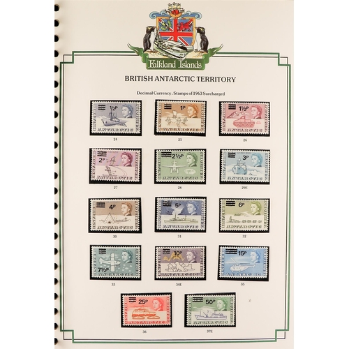 400 - FALKLAND IS. DEPS. S.G. PRINTED ALBUM with KGVI to 1980's issues, incl. 1954 Definitive set mint (10... 