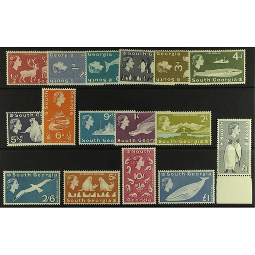 401 - FALKLAND IS-SOUTH GEORGIA 1963-69 set to both £1, SG 1/16, never hinged mint. Cat. £200. (16 stamps)