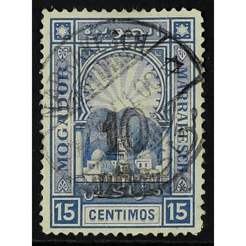 442 - FRENCH COLONIES MOROCCO LOCALS Mogador A Marrakech 1896 10c on 15c blue, Yv 89, fine used. 400.