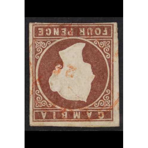 458 - GAMBIA 1874 4d brown, WATERMARK INVERTED, SG 5w, four clear to good margins & light red cds. Cat. £4... 