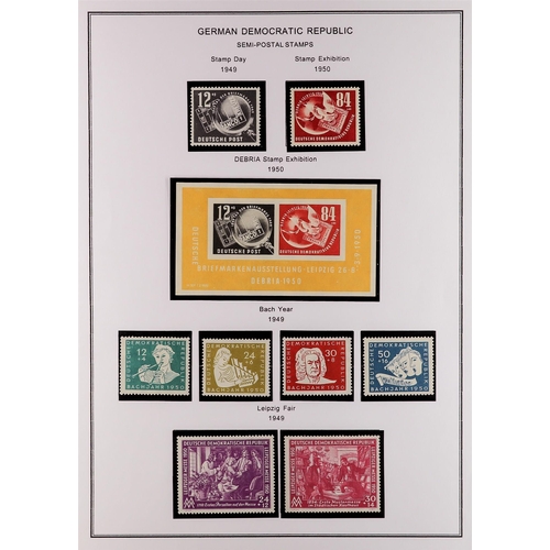 498 - GERMANY EAST 1949-60 NEVER HINGED MINT COLLECTION on printed pages, largely complete incl. 1950 DEBR... 