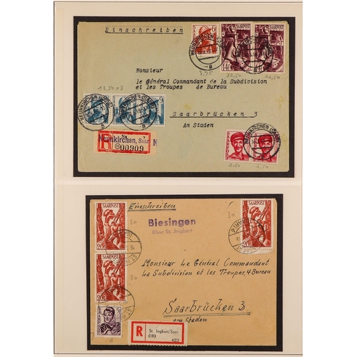 511 - GERMANY - SAAR 1947-50 COVERS & CARDS incl. 1947 two registered postcards with mixed frankings of Fr... 