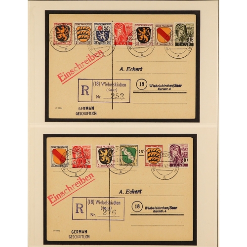 511 - GERMANY - SAAR 1947-50 COVERS & CARDS incl. 1947 two registered postcards with mixed frankings of Fr... 