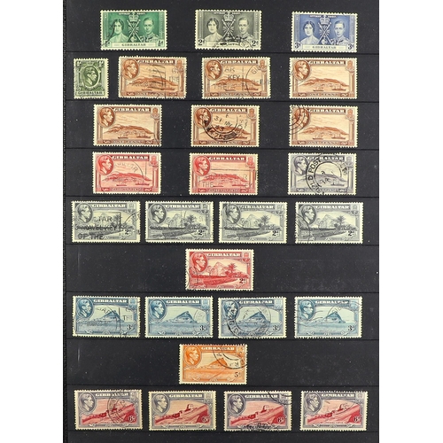 526 - GIBRALTAR 1937-52 USED COLLECTION highly complete, just missing the £1 Silver Wedding, with the majo... 