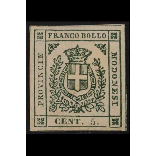 596 - ITALIAN STATES MODENA PROVISIONAL GOVERNMENT 1859 5c deep green, Sassone 12, fine mint with four lar... 