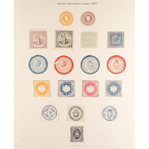 601 - ITALY 1863 OFFICIAL POSTAL SEAL ESSAYS ten different types incl. a die proof on glazed paper (fault)... 