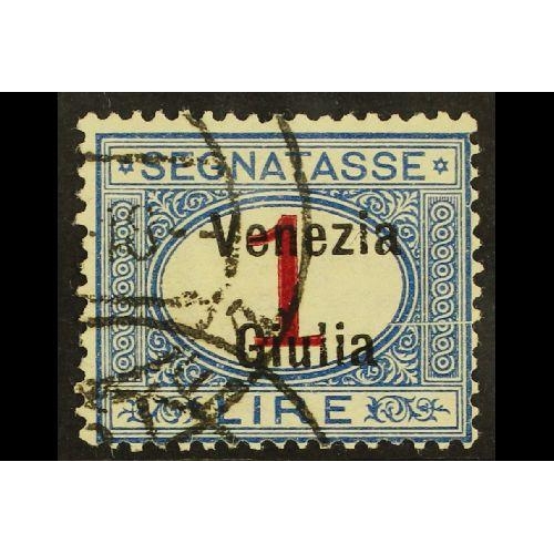 609 - ITALY VENEZIA GIULIA POSTAGE DUE 1918 1L blue and carmine overprinted, Sass 7, fine used. Cat 1200.