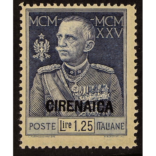 616 - ITALIAN COLONIES CYRENAICA 1925-26 1.25L blue King perf 13½, Sassone 26, never hinged mint. Cat. 22... 