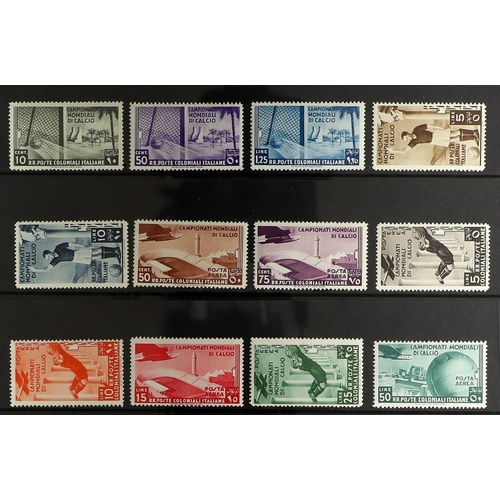 625 - ITALIAN COLONIES GENERAL ISSUES 1934 Football set, Sass. 46/A37, never hinged mint. Cat. 2000. (12 ... 