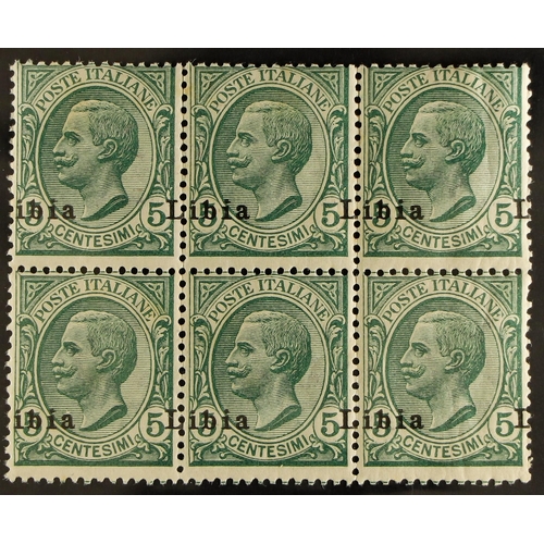 626 - ITALIAN COLONIES LIBIA 1912-15 5c green OVERPRINT SHIFTED TO RIGHT 