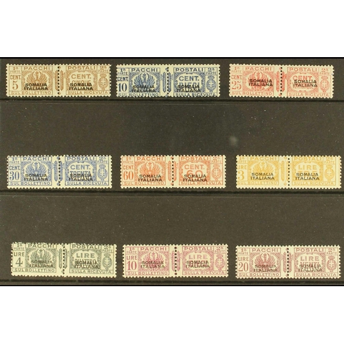 632 - ITALIAN COLONIES SOMALIA PARCEL POST 1928-41 overprints in black set less the rare 50c, 1L & 2L valu... 