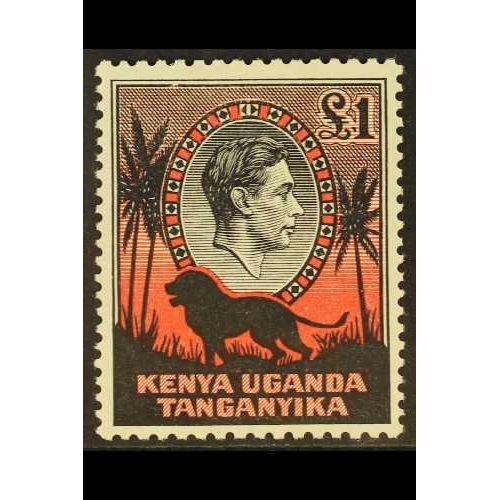 654 - K.U.T. 1938 £1 black and red, perf 11¾ x 13, SG 150, fine mint. Cat. £550.