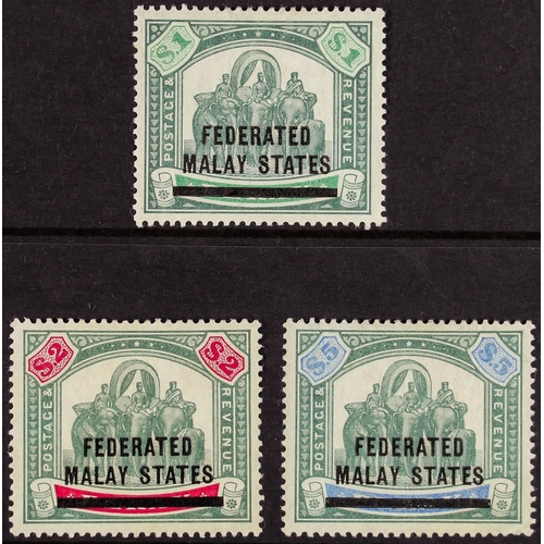 691 - MALAYA STATES FEDERATED MALAY STATES 1900 $1, $2 and $5 Elephants overprinted, SG 11/13, fine mint. ... 