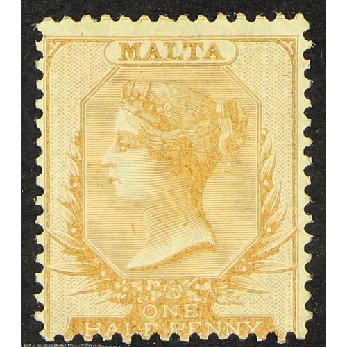 701 - MALTA 1860-63 ½d buff, no watermark, SG 3, mint with large part gum, signed Diena, and with Royal ce... 