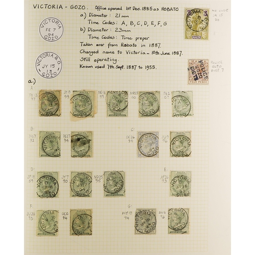 718 - MALTA POSTMARKS COLLECTION in an album and stockbook, QV to more modern with many villages, cds's et... 